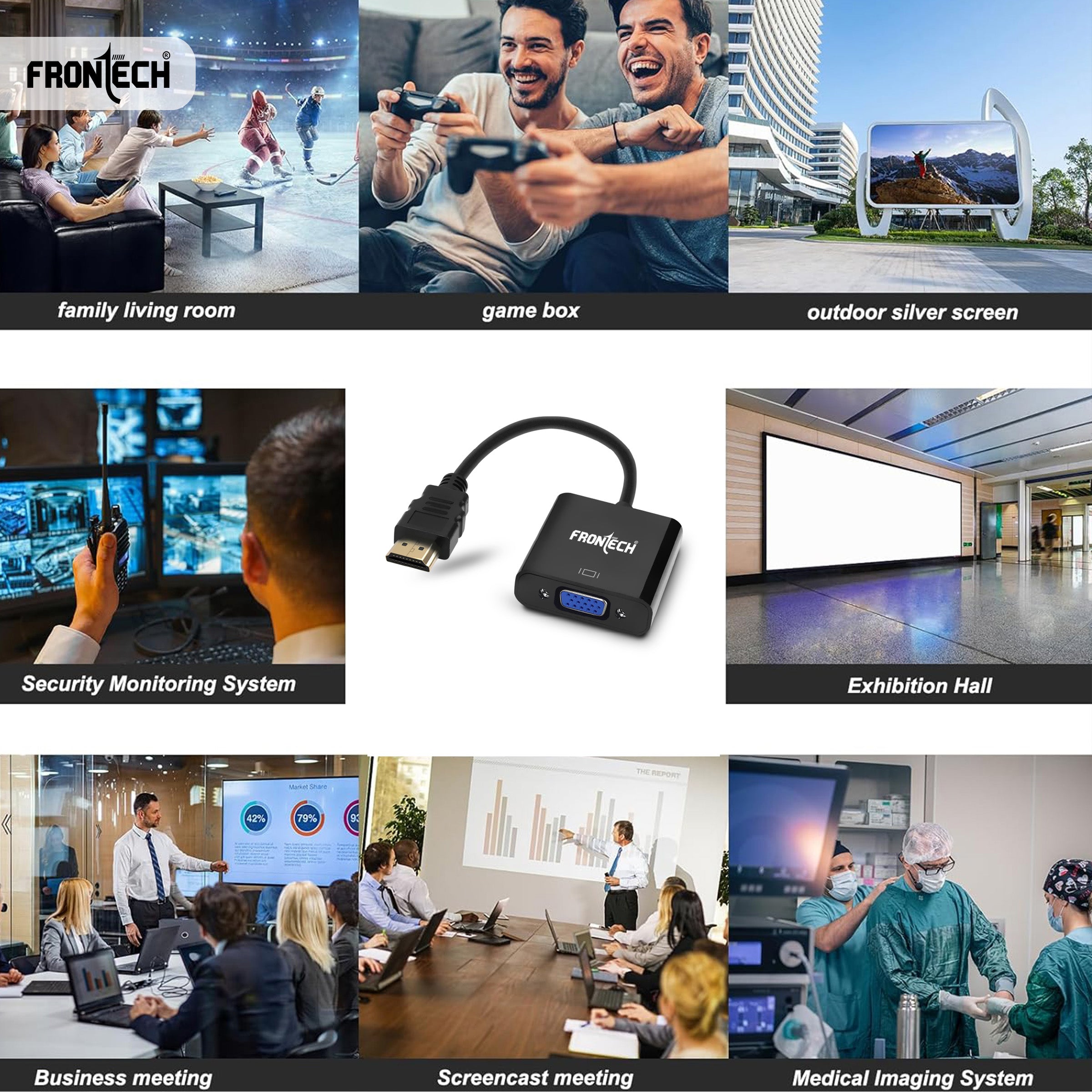 Frontech HDMI to VGA Adapter with Full HD 1080p Resolution, Gold Plated connectors, Plug Play Usage, Strong and Durable Build Quality.(NC-0037) Frontech HDMI to VGA Adapter with Full HD 1080p Resolution, Gold Plated connectors, Plug Play Usage, Strong and Durable Build Quality.(NC-0037)